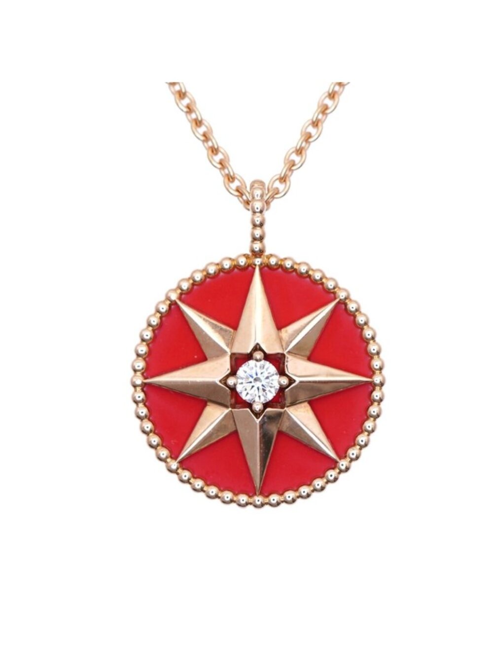 Dior Rose des Vents Diamond Necklace 18K Pink Gold Red Ceramic